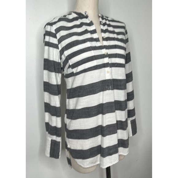 Merona Striped Tunic Top 100% Cotton Dark Gray & White Medium - Picture 5 of 11